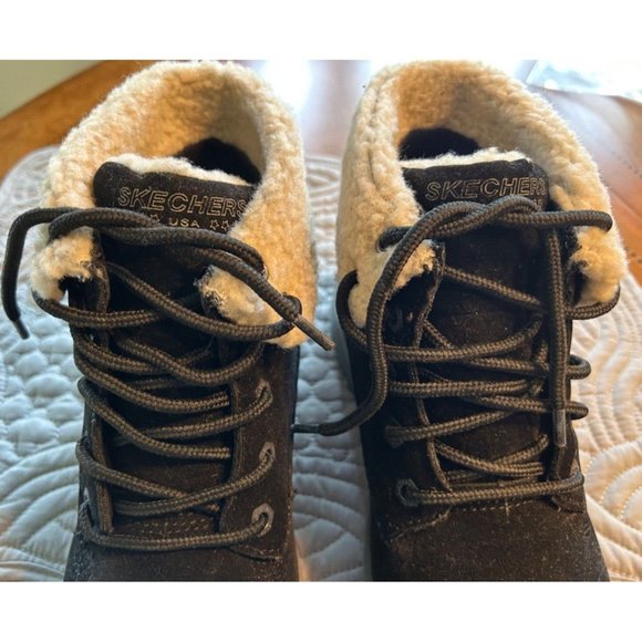 Women's Sketchers Suede Flip Down Boots USA Size 8 Style 47690 Black - Picture 2 of 7